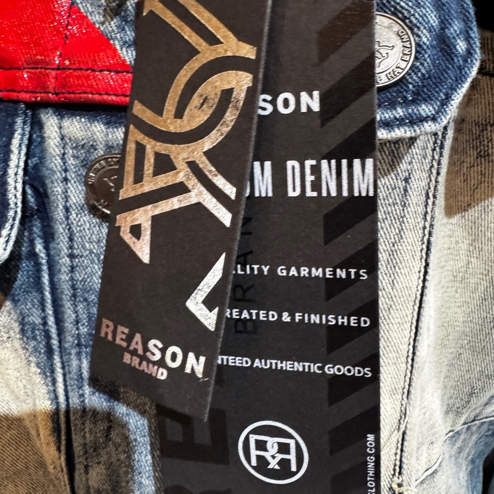 NEW Reason status DENIM trucker Jacket Hand crafted blue Fl-07 SZ XL‎ - Picture 3 of 8